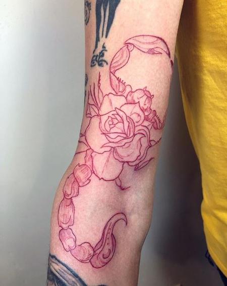 Tori Loke - Red Ink Scorpion Tattoo